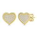 1/5 Ctw Round Cut Diamond Rope Border Heart Motif Fashion Stud Earrings in 10K Yellow Gold