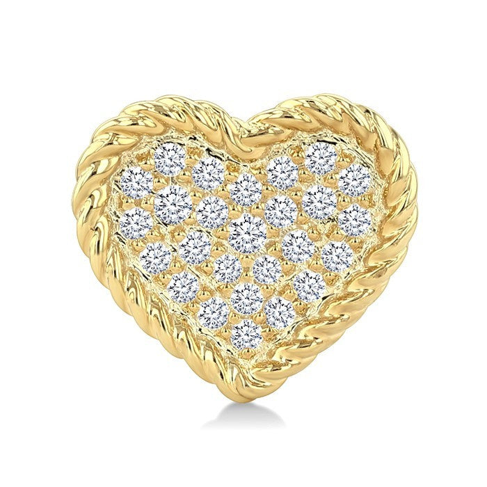 1/5 Ctw Round Cut Diamond Rope Border Heart Motif Fashion Stud Earrings in 10K Yellow Gold