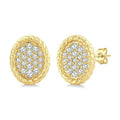 1/5 Ctw Oval Shape Rope Border Round Cut Diamond Fashion Stud Earrings in 10K Yellow Gold