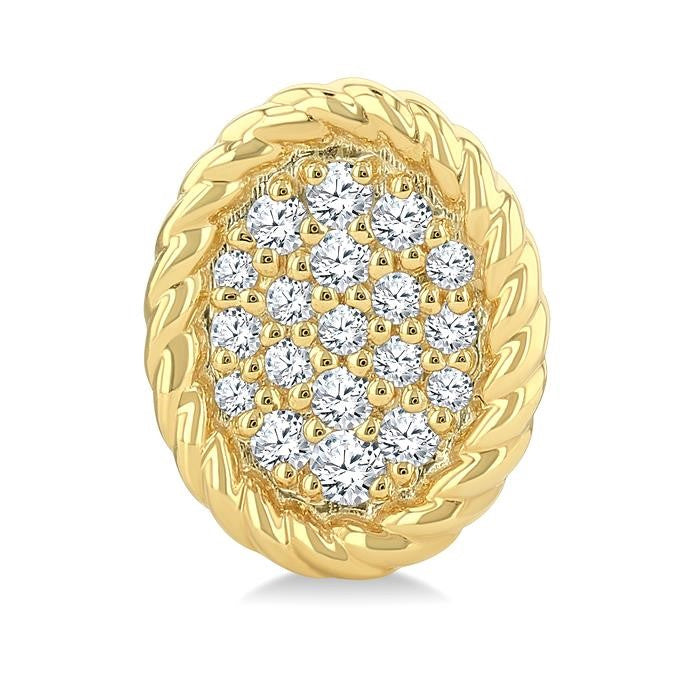 1/5 Ctw Oval Shape Rope Border Round Cut Diamond Fashion Stud Earrings in 10K Yellow Gold