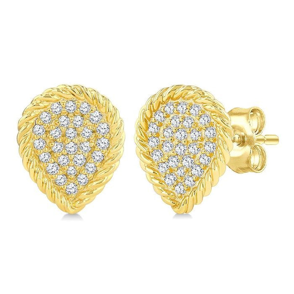 1/5 Ctw Pear Shape Rope Border Round Cut Diamond Fashion Stud Earrings in 10K Yellow Gold