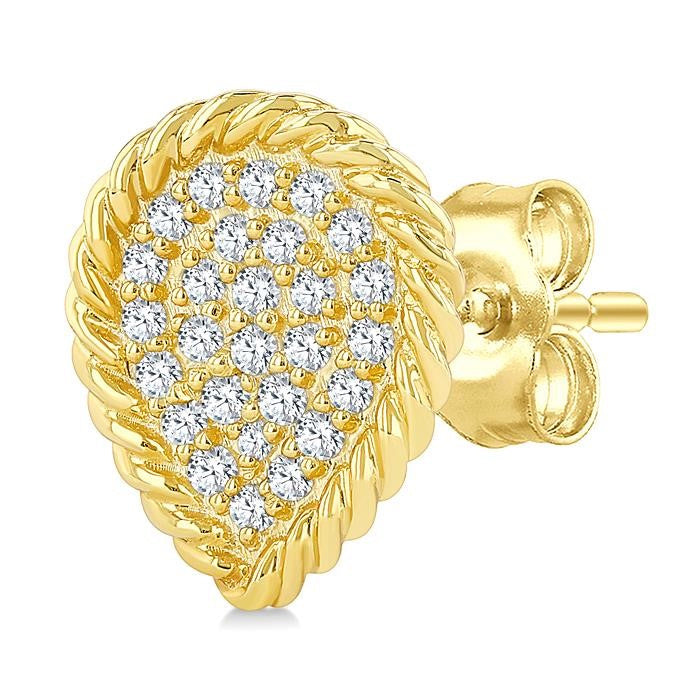 1/5 Ctw Pear Shape Rope Border Round Cut Diamond Fashion Stud Earrings in 10K Yellow Gold
