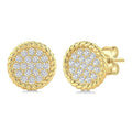 1/5 Ctw Round Cut Diamond Rope Border Circle Motif Fashion Stud Earrings in 10K Yellow Gold