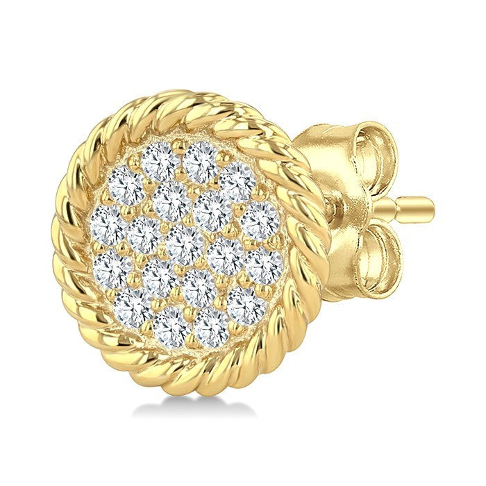 1/5 Ctw Round Cut Diamond Rope Border Circle Motif Fashion Stud Earrings in 10K Yellow Gold