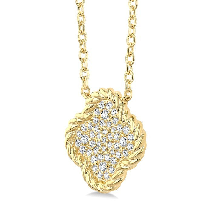 1/5 Ctw Round Cut Diamond Rope Border Clover Motif Fashion Pendant With Chain in 10K Yellow Gold
