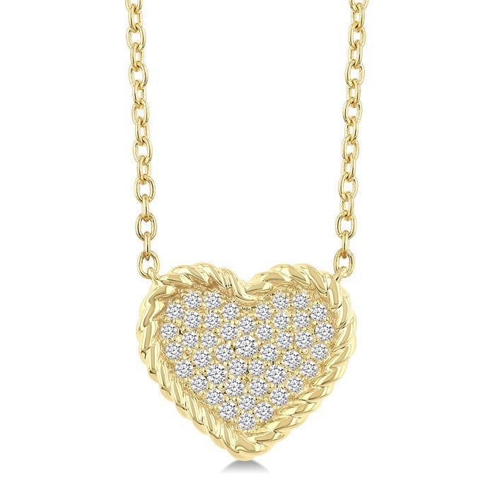 1/5 Ctw Round Cut Diamond Rope Border Heart Motif Fashion Pendant With Chain in 10K Yellow Gold