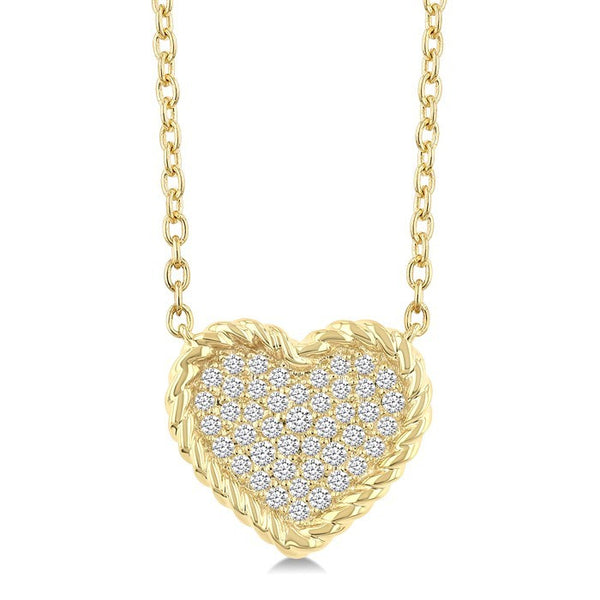 1/5 Ctw Round Cut Diamond Rope Border Heart Motif Fashion Pendant With Chain in 10K Yellow Gold