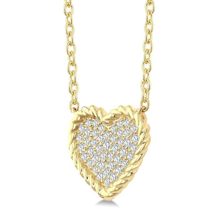 1/5 Ctw Round Cut Diamond Rope Border Heart Motif Fashion Pendant With Chain in 10K Yellow Gold