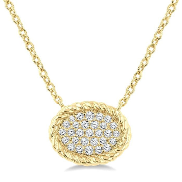 1/5 Ctw Pave Set Oval Shape Round Cut Diamond Fashion Pendant With Chain in 10K Yellow Gold