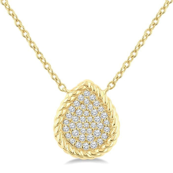 1/5 Ctw Pave Set Pear Shape Round Cut Diamond Fashion Pendant With Chain in 10K Yellow Gold
