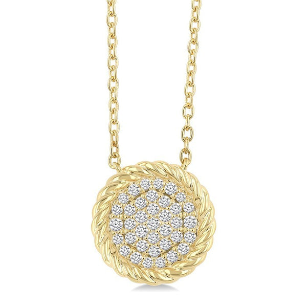 1/5 Ctw Round Cut Diamond Rope Border Circle Motif Fashion Pendant With Chain in 10K Yellow Gold