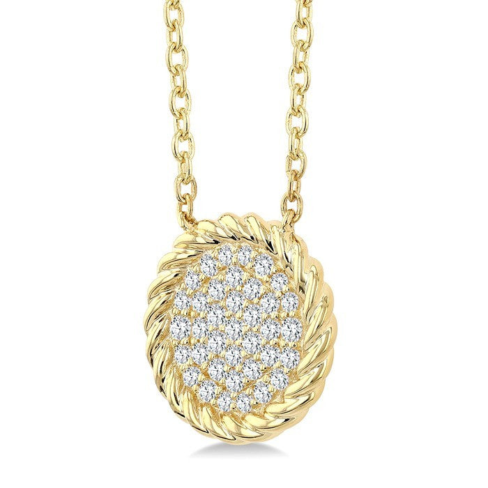 1/5 Ctw Round Cut Diamond Rope Border Circle Motif Fashion Pendant With Chain in 10K Yellow Gold