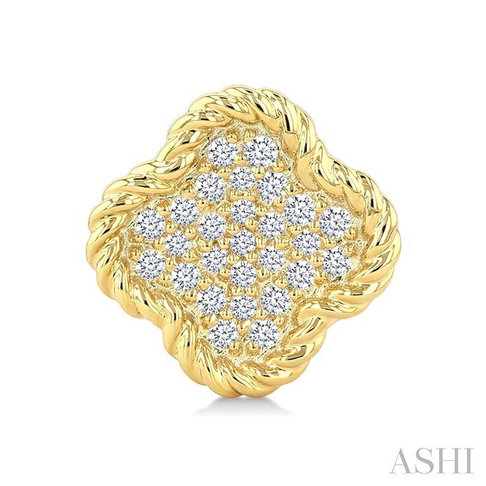1/5 Ctw Round Cut Diamond Rope Border Clover Motif Fashion Stud Earrings in 10K Yellow Gold