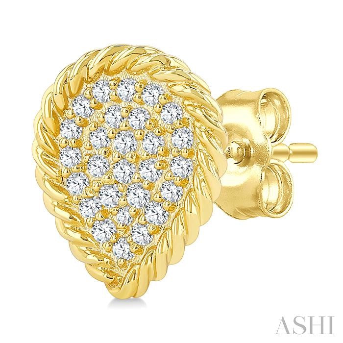 1/5 Ctw Pear Shape Rope Border Round Cut Diamond Fashion Stud Earrings in 10K Yellow Gold