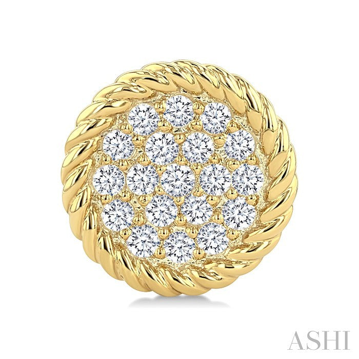 1/5 Ctw Round Cut Diamond Rope Border Circle Motif Fashion Stud Earrings in 10K Yellow Gold