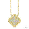 1/5 Ctw Round Cut Diamond Rope Border Clover Motif Fashion Pendant With Chain in 10K Yellow Gold