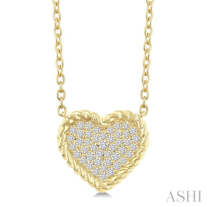 1/5 Ctw Round Cut Diamond Rope Border Heart Motif Fashion Pendant With Chain in 10K Yellow Gold