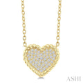 1/5 Ctw Round Cut Diamond Rope Border Heart Motif Fashion Pendant With Chain in 10K Yellow Gold