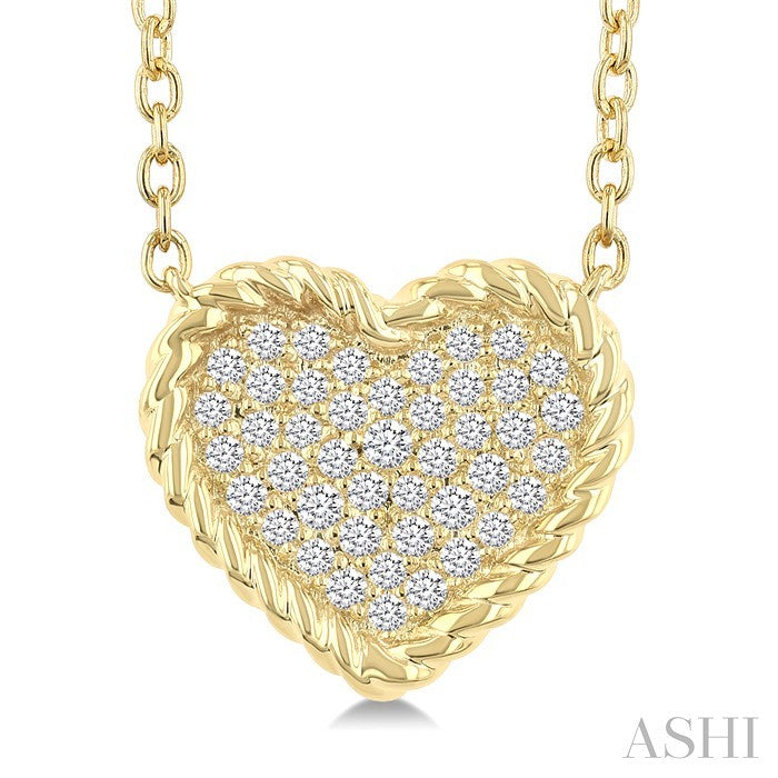 1/5 Ctw Round Cut Diamond Rope Border Heart Motif Fashion Pendant With Chain in 10K Yellow Gold