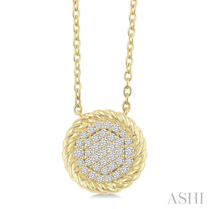 1/5 Ctw Round Cut Diamond Rope Border Circle Motif Fashion Pendant With Chain in 10K Yellow Gold