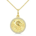 1/10 Ctw Round Cut Diamond Pirouette Dollar Fluted Pendant With Chain in 10K Yellow Gold