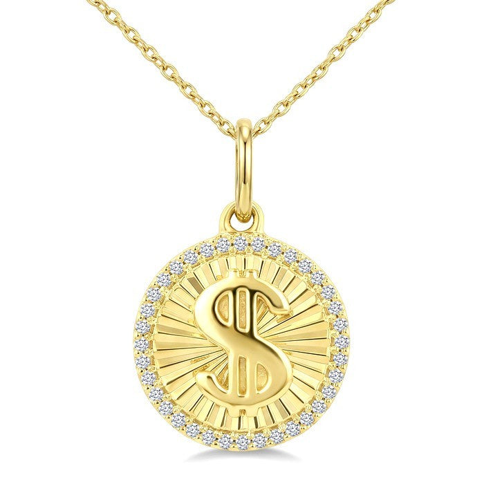 1/10 Ctw Round Cut Diamond Pirouette Dollar Fluted Pendant With Chain in 10K Yellow Gold