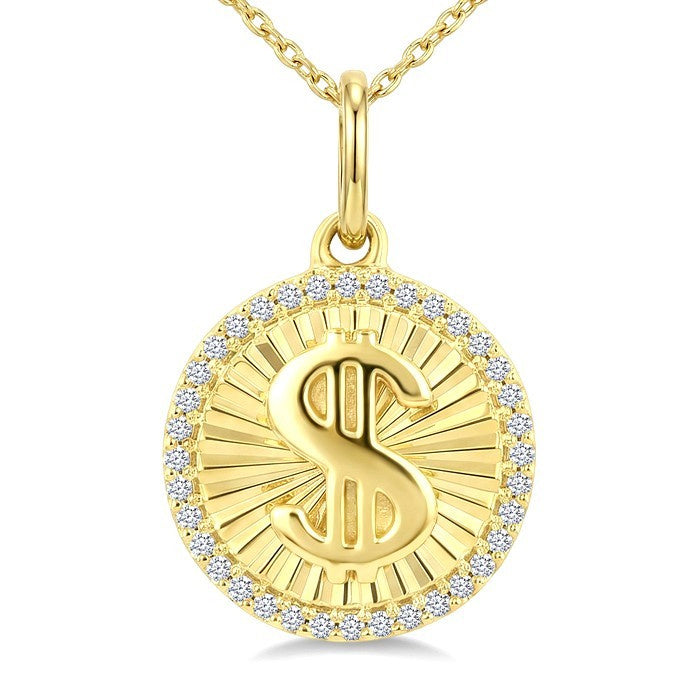 1/10 Ctw Round Cut Diamond Pirouette Dollar Fluted Pendant With Chain in 10K Yellow Gold