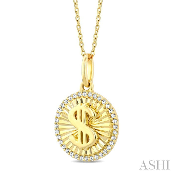 1/10 Ctw Round Cut Diamond Pirouette Dollar Fluted Pendant With Chain in 10K Yellow Gold