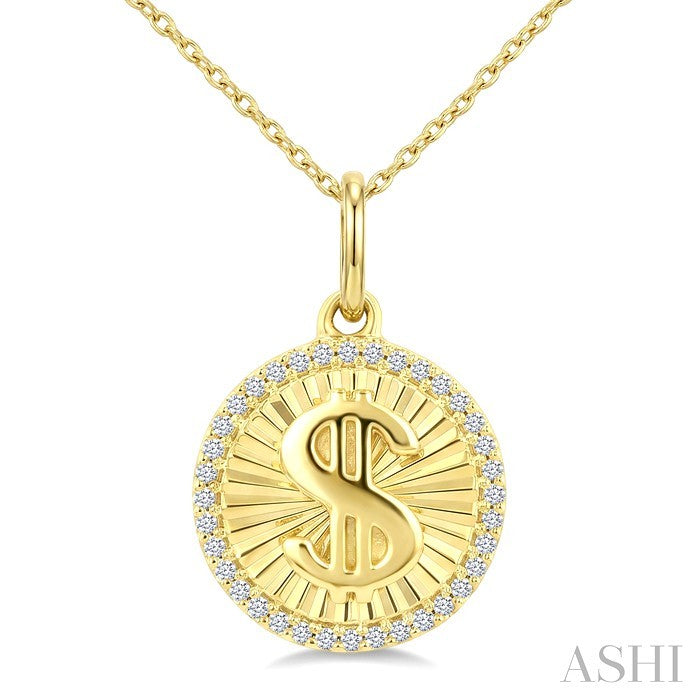 1/10 Ctw Round Cut Diamond Pirouette Dollar Fluted Pendant With Chain in 10K Yellow Gold