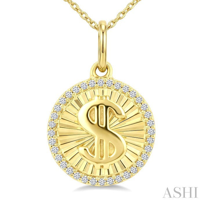 1/10 Ctw Round Cut Diamond Pirouette Dollar Fluted Pendant With Chain in 10K Yellow Gold