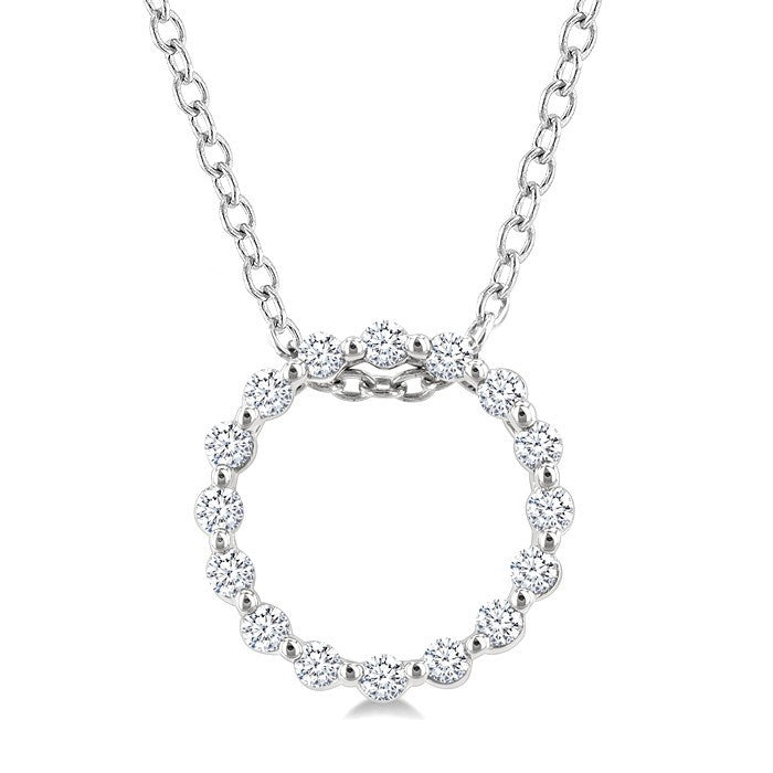 1/10 Ctw Round Cut Diamond Petite Circle Pendant With Chain in 10K White Gold