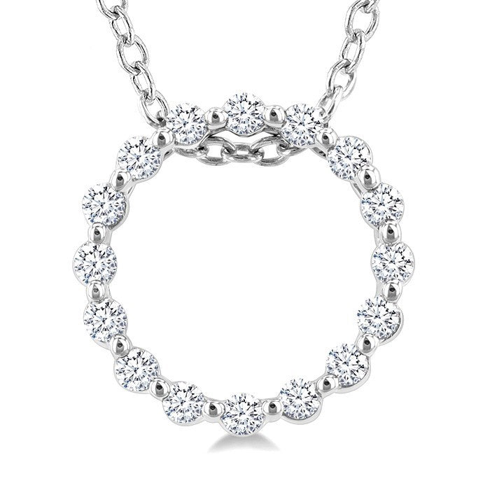 1/10 Ctw Round Cut Diamond Petite Circle Pendant With Chain in 10K White Gold
