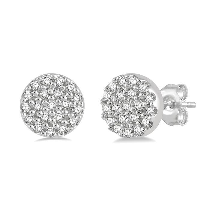 1/8 Ctw Disc Shape Round Cut Diamond Petite Fashion Earrings in 14K White Gold