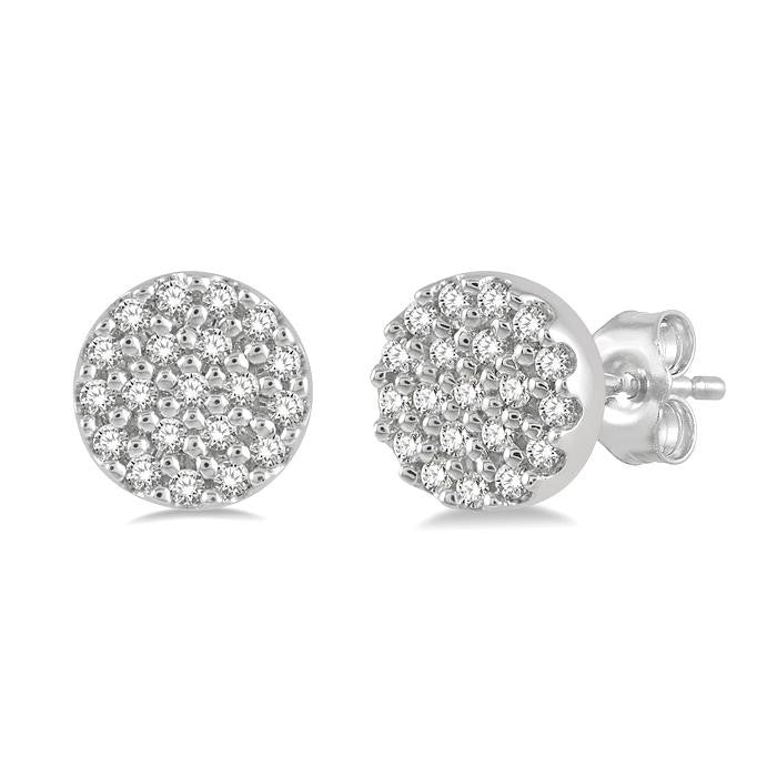 1/8 Ctw Disc Shape Round Cut Diamond Petite Fashion Earrings in 10K White Gold