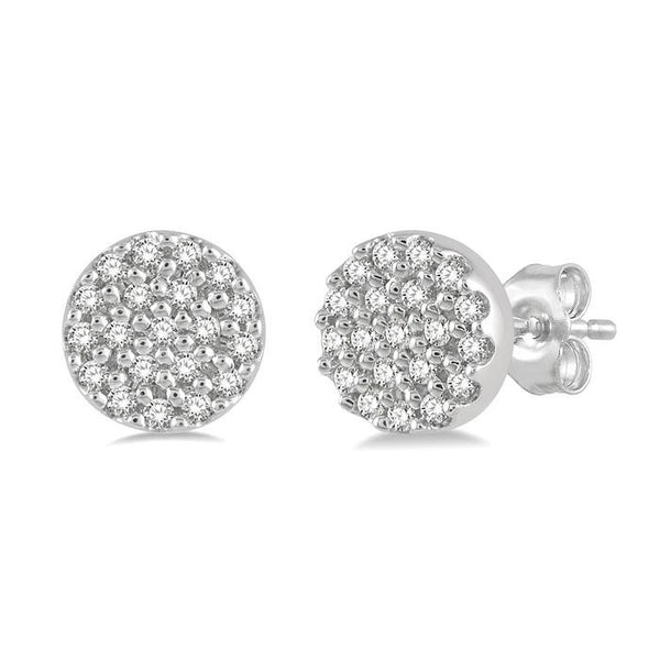 1/8 Ctw Disc Shape Round Cut Diamond Petite Fashion Earrings in 10K White Gold