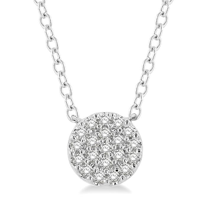 1/8 Ctw Disc Shape Round Cut Diamond Petite Fashion Pendant With Chain in 10K White Gold