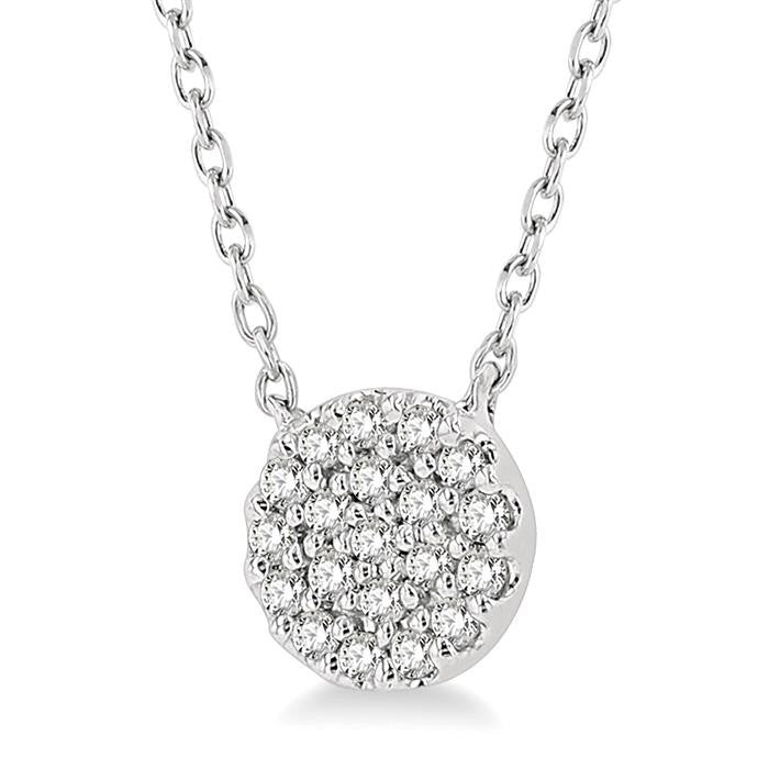 1/8 Ctw Disc Shape Round Cut Diamond Petite Fashion Pendant With Chain in 10K White Gold