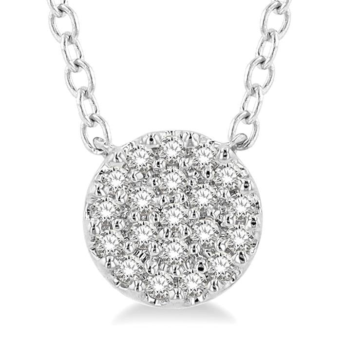 1/8 Ctw Disc Shape Round Cut Diamond Petite Fashion Pendant With Chain in 10K White Gold