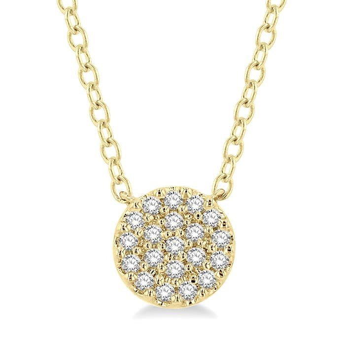 1/8 Ctw Disc Shape Round Cut Diamond Petite Fashion Pendant With Chain in 10K Yellow Gold