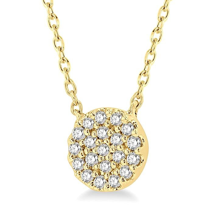 1/8 Ctw Disc Shape Round Cut Diamond Petite Fashion Pendant With Chain in 10K Yellow Gold