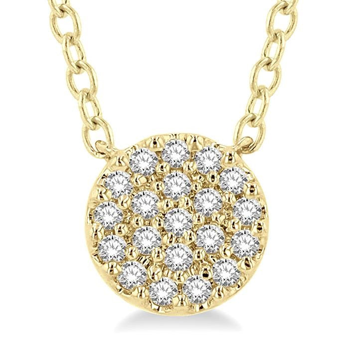 1/8 Ctw Disc Shape Round Cut Diamond Petite Fashion Pendant With Chain in 10K Yellow Gold