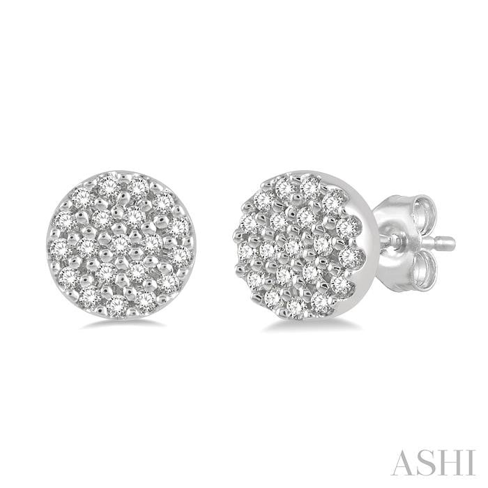 1/8 Ctw Disc Shape Round Cut Diamond Petite Fashion Earrings in 14K White Gold