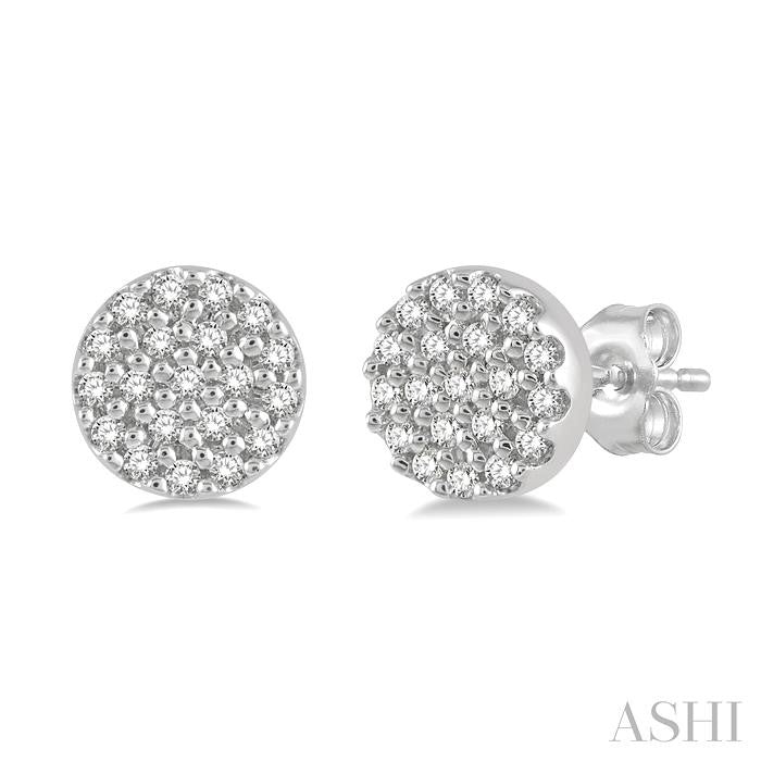 1/8 Ctw Disc Shape Round Cut Diamond Petite Fashion Earrings in 10K White Gold