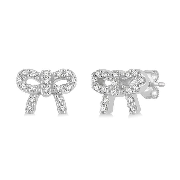 1/8 Ctw Bow Tie Round Cut Diamond Petite Fashion Earrings in 14K White Gold