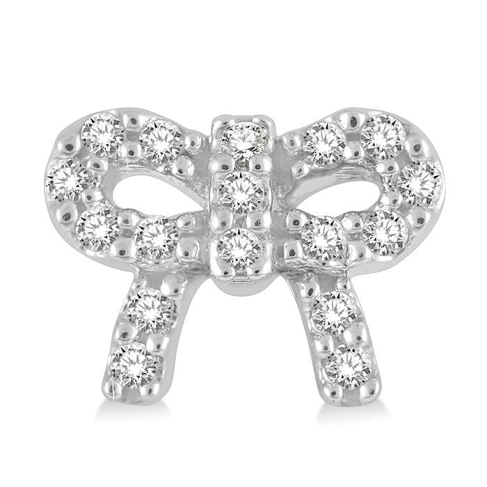 1/8 Ctw Bow Tie Round Cut Diamond Petite Fashion Earrings in 14K White Gold