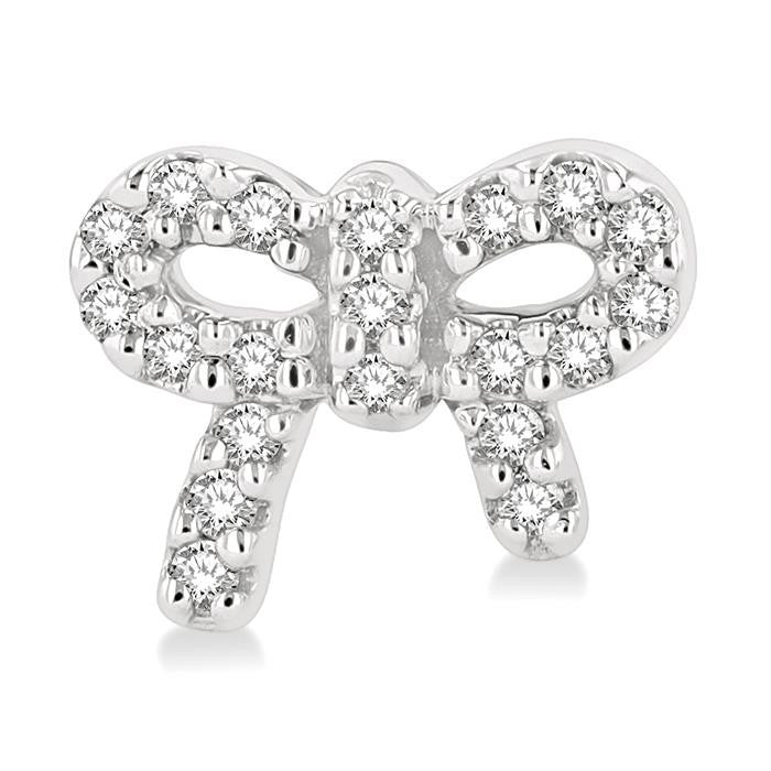 1/8 Ctw Bow Tie Round Cut Diamond Petite Fashion Earrings in 10K White Gold