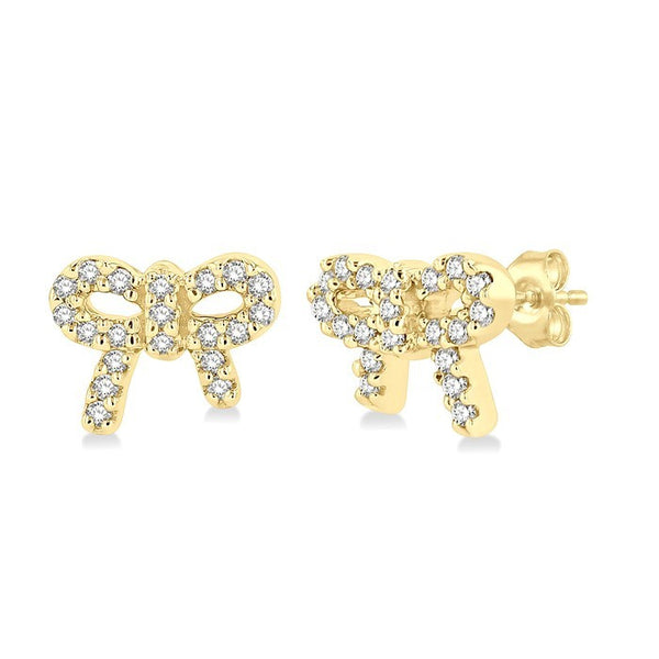 1/8 Ctw Bow Tie Round Cut Diamond Petite Fashion Earrings in 10K Yellow Gold