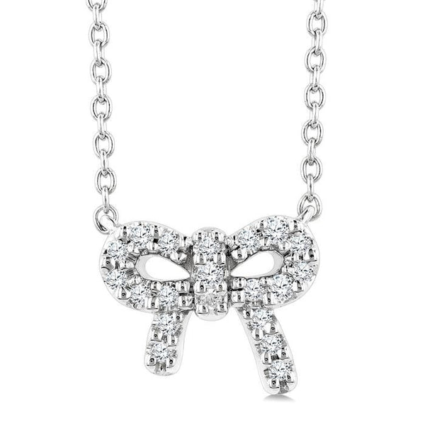 1/8 Ctw Bow Round Cut Diamond Petite Fashion Pendant With Chain in 10K White Gold