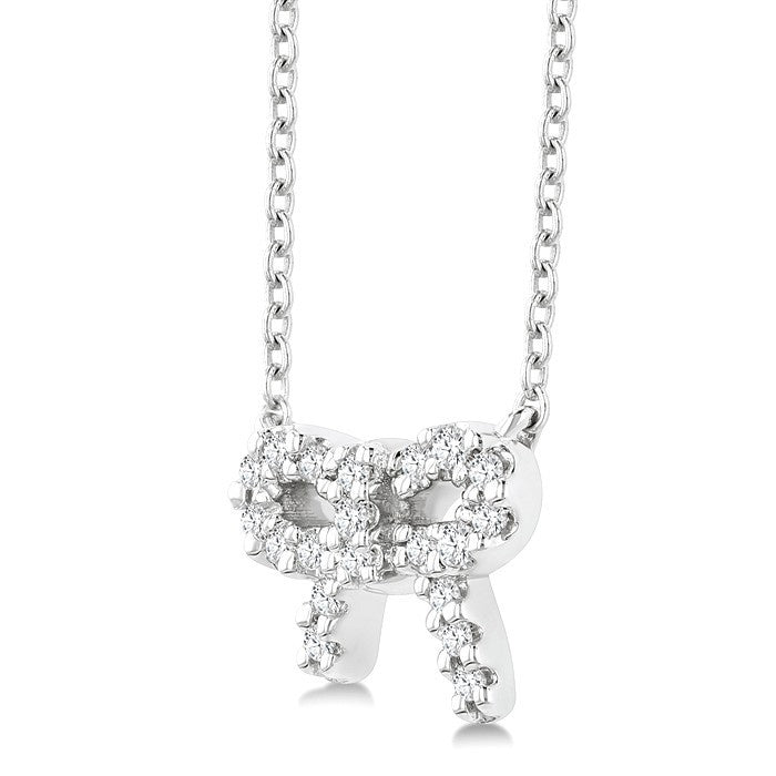 1/8 Ctw Bow Round Cut Diamond Petite Fashion Pendant With Chain in 10K White Gold