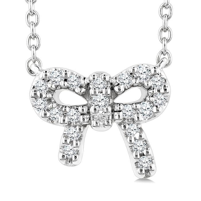 1/8 Ctw Bow Round Cut Diamond Petite Fashion Pendant With Chain in 10K White Gold